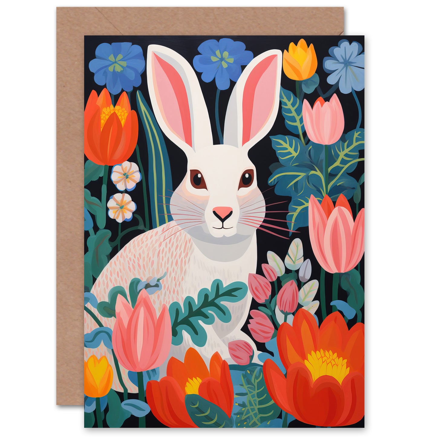 Bunny Colourful Bold Vibrant Flowers Easter Card