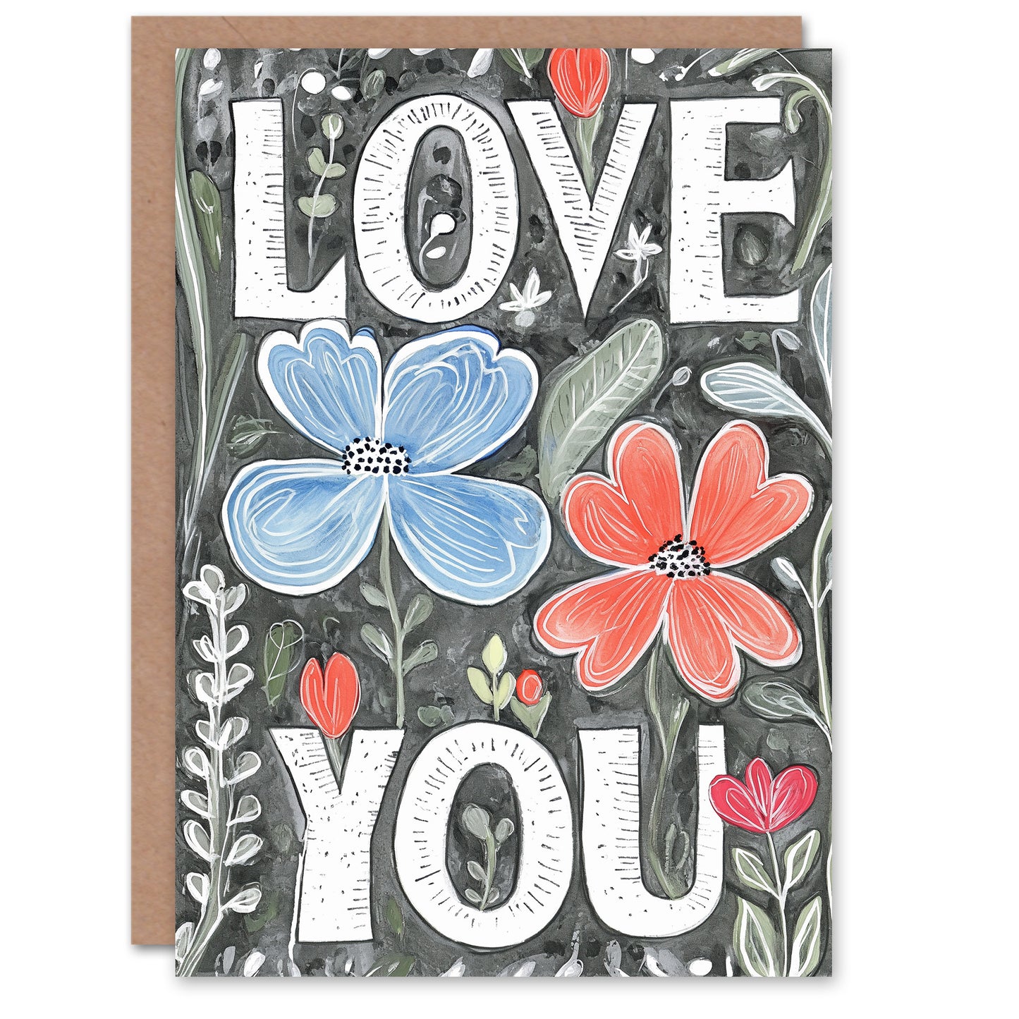 Love You Dark Floral Romantic Card