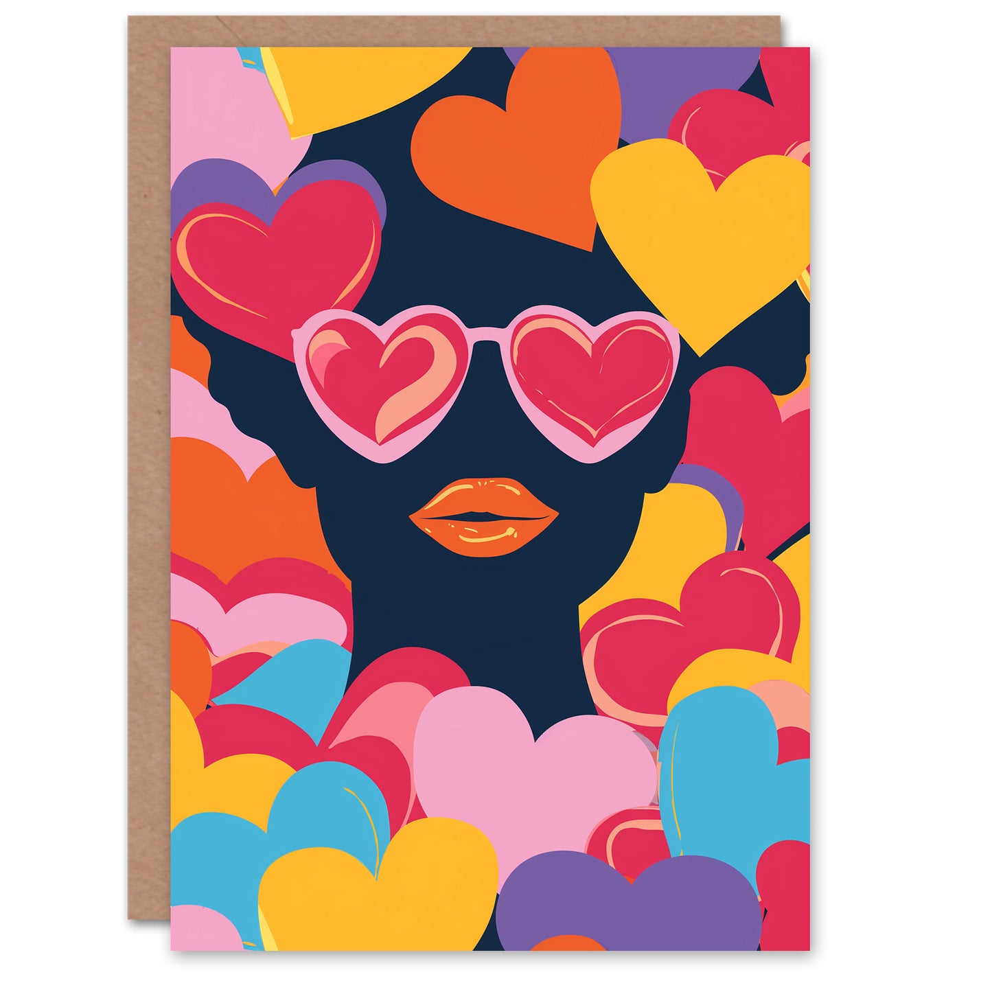 Love Heart Eyes Red Lips Funky Sunglasses Romantic Card
