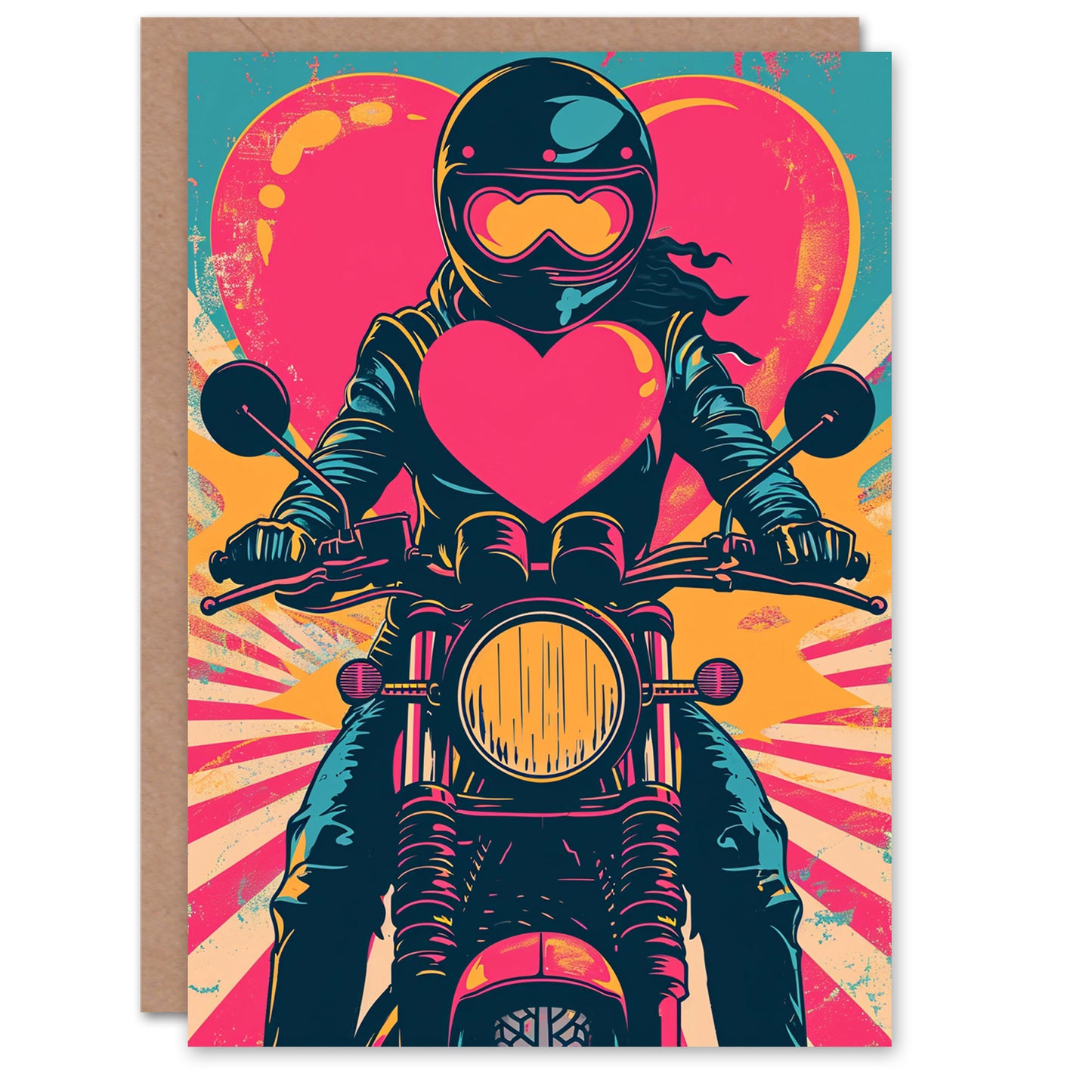 Pop Art Biker Chick Heart Romantic Card
