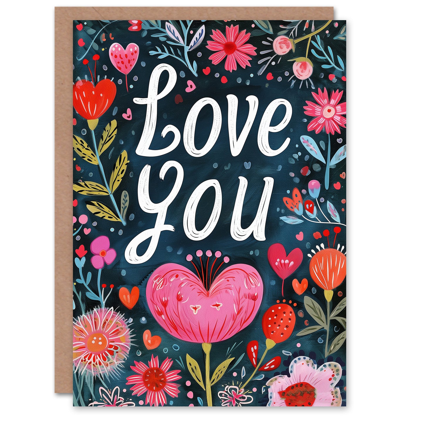 Love You Flower Border Design Dark Romantic Card