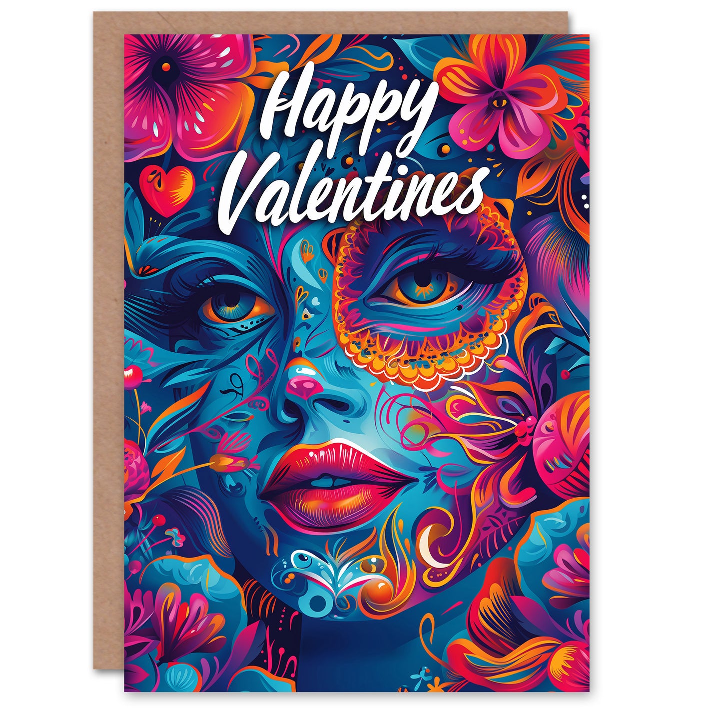 Happy Valentines Sugar Skull Floral Valentine's Card