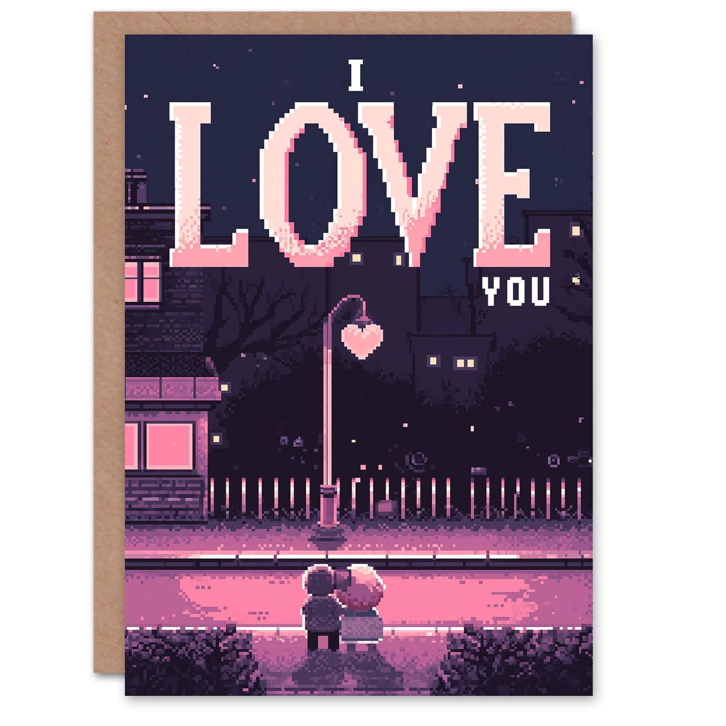 Pixel Art Love You Night Alley Stars Romantic Card