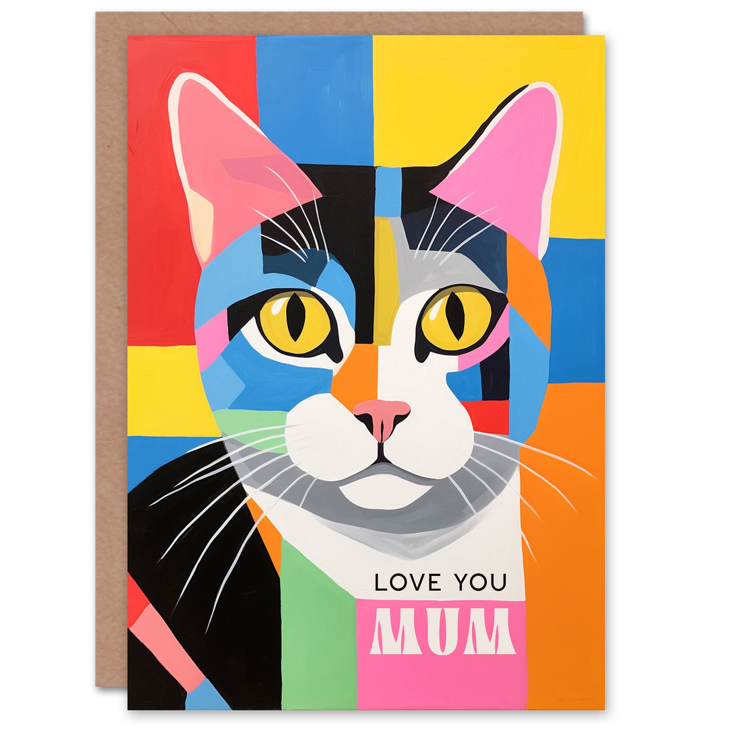 Mothers Day Colourful Abstract Love You Mum Cat Mother's day Card