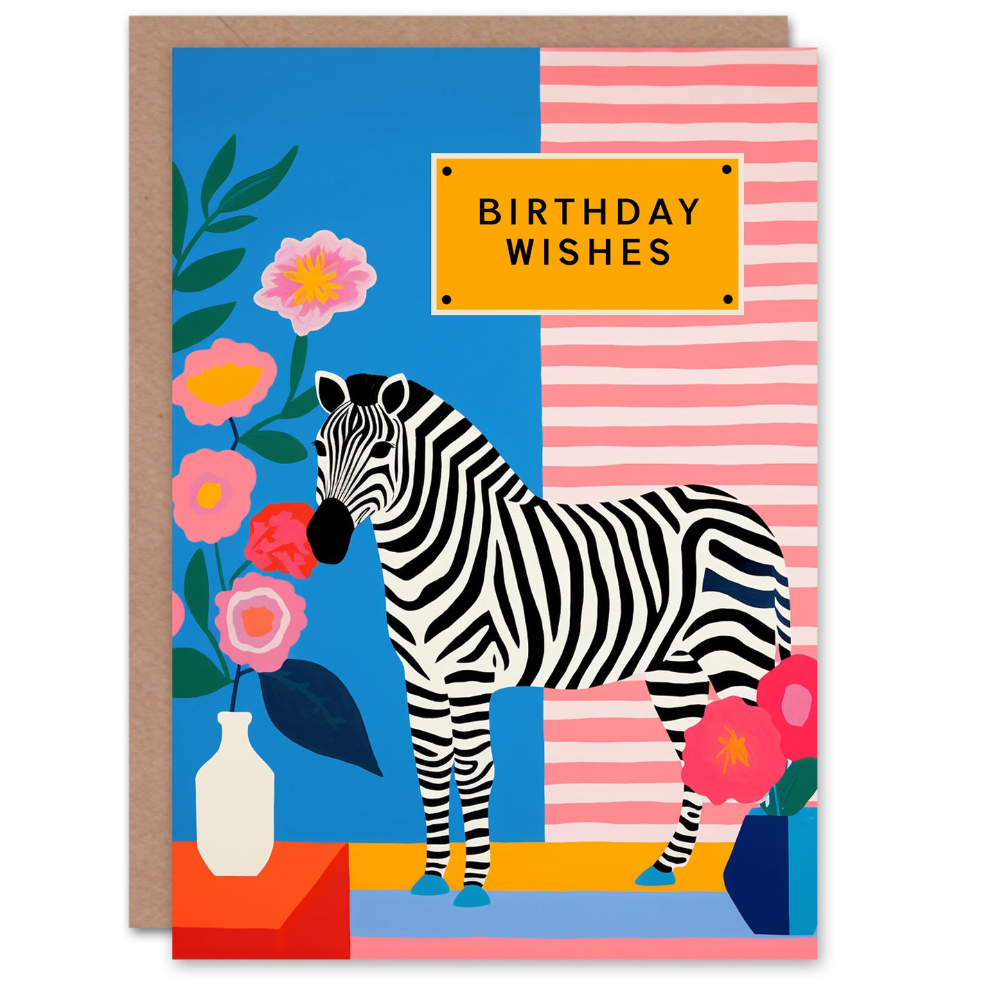 Floral Feminine Stripes Zebra Birthday Card
