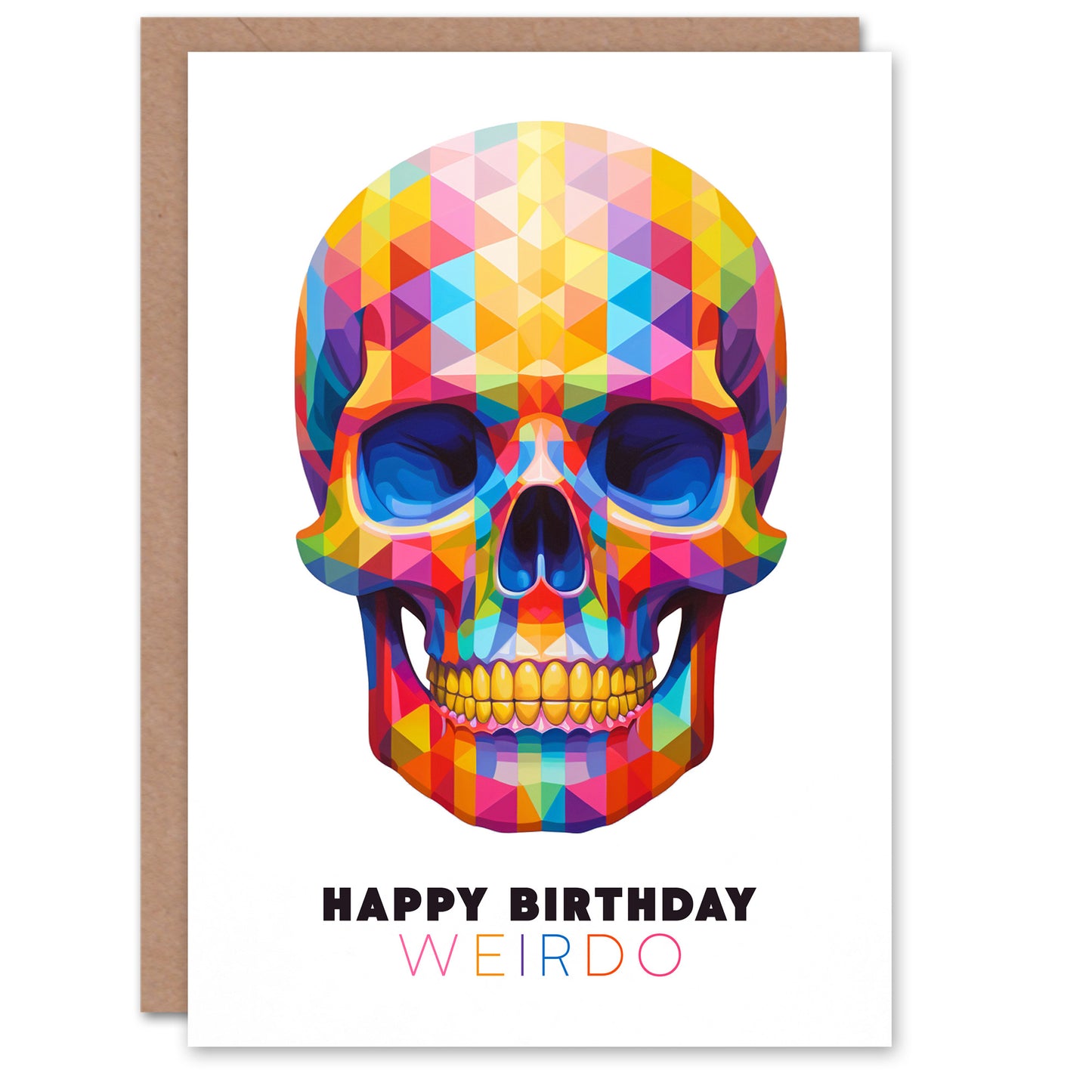 Colourful Polygonal Skull Weirdo Birthday Card