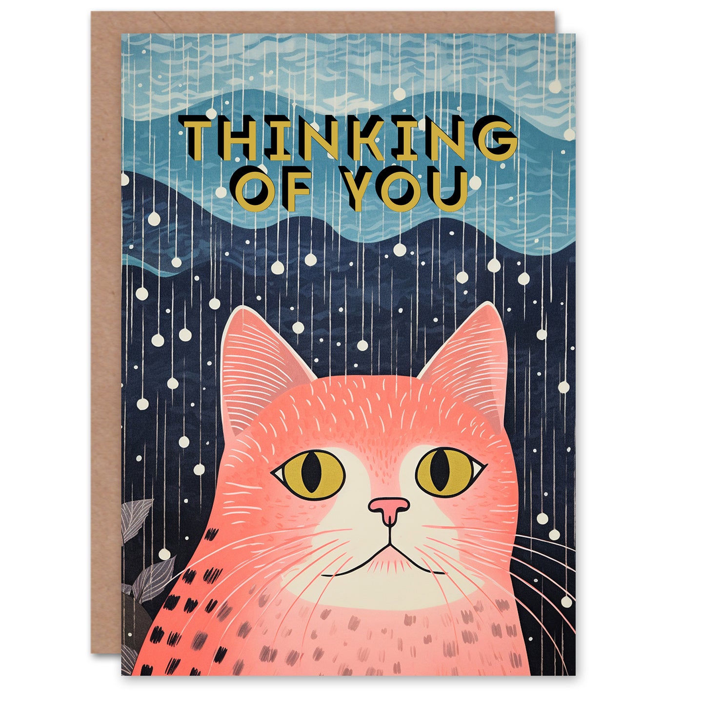 Pink Cat Illustration Thinking of You Get Well Card