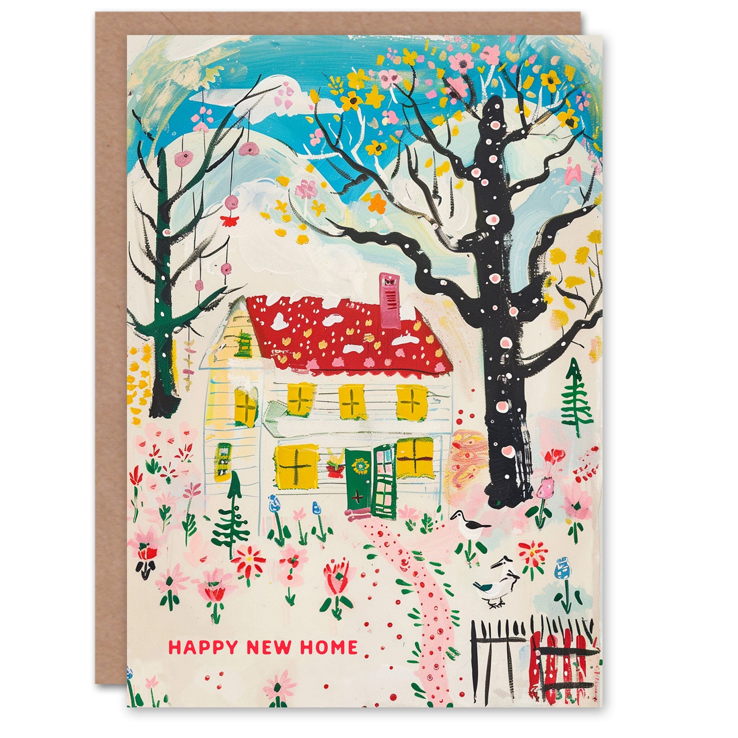 Housewarming Cottage Flower Landscape Woman New Home Card