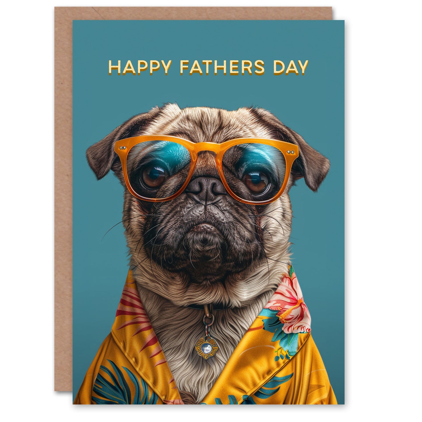 Hawaiian Shirt Pug Lover Portrait Dog Father's Day Card