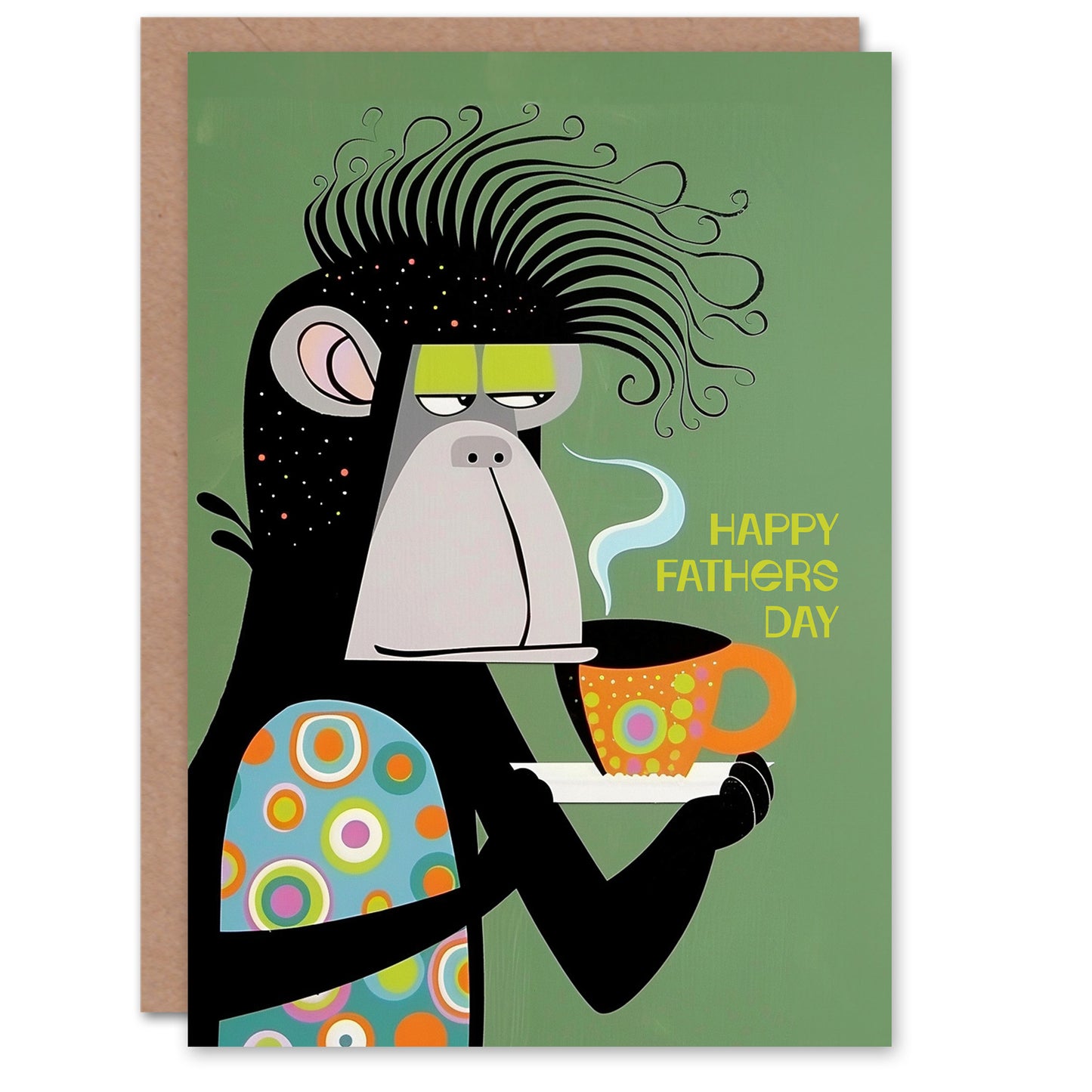 Chimp Dad Drinking Tea or Coffee Father's Day Card