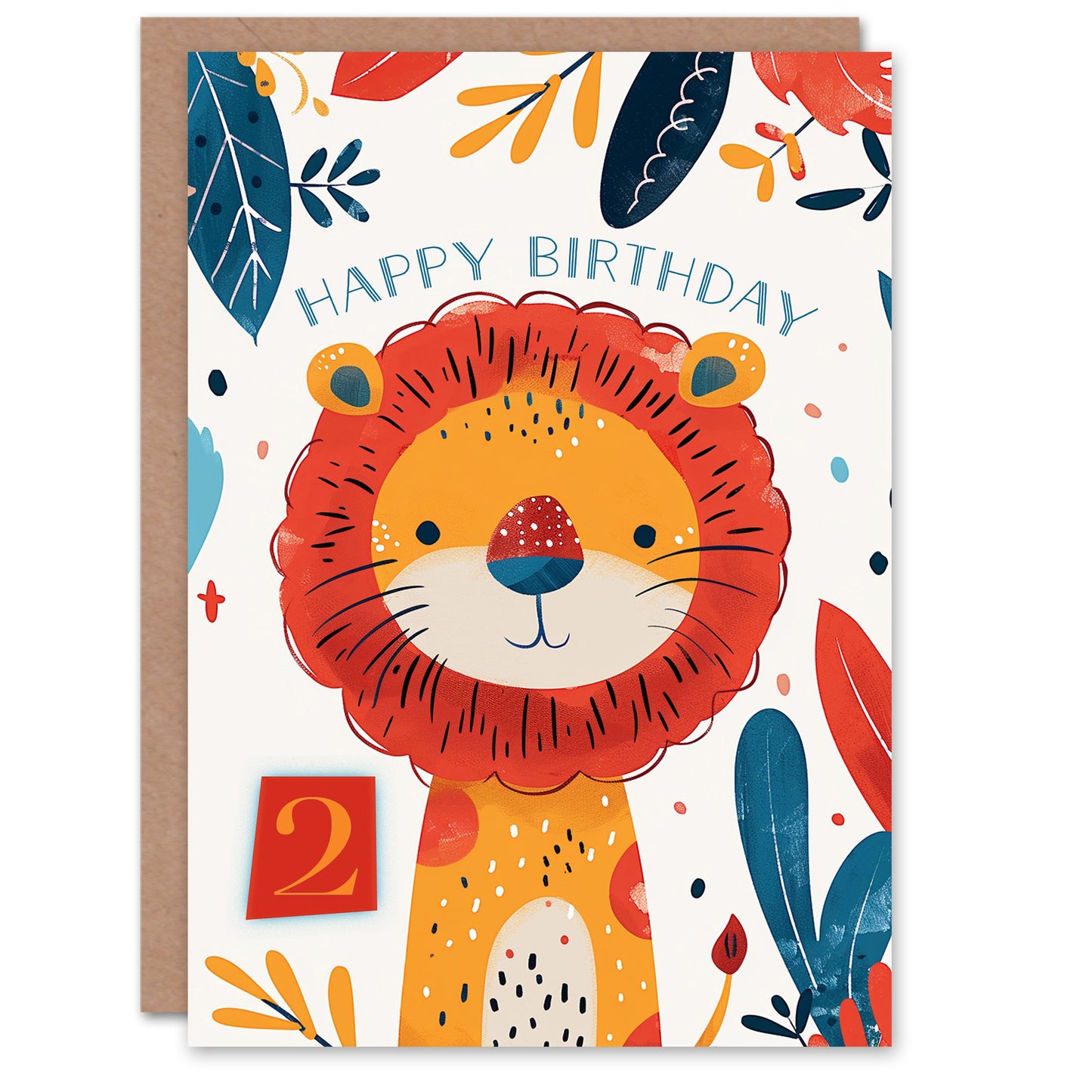Cute Jungle Lion Bright Cartoon Drawing Kids Birthday Card