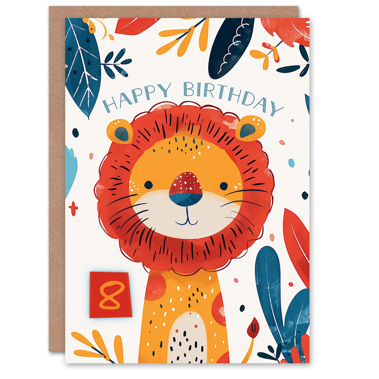 Cute Jungle Lion Bright Cartoon Drawing Kids Birthday Card