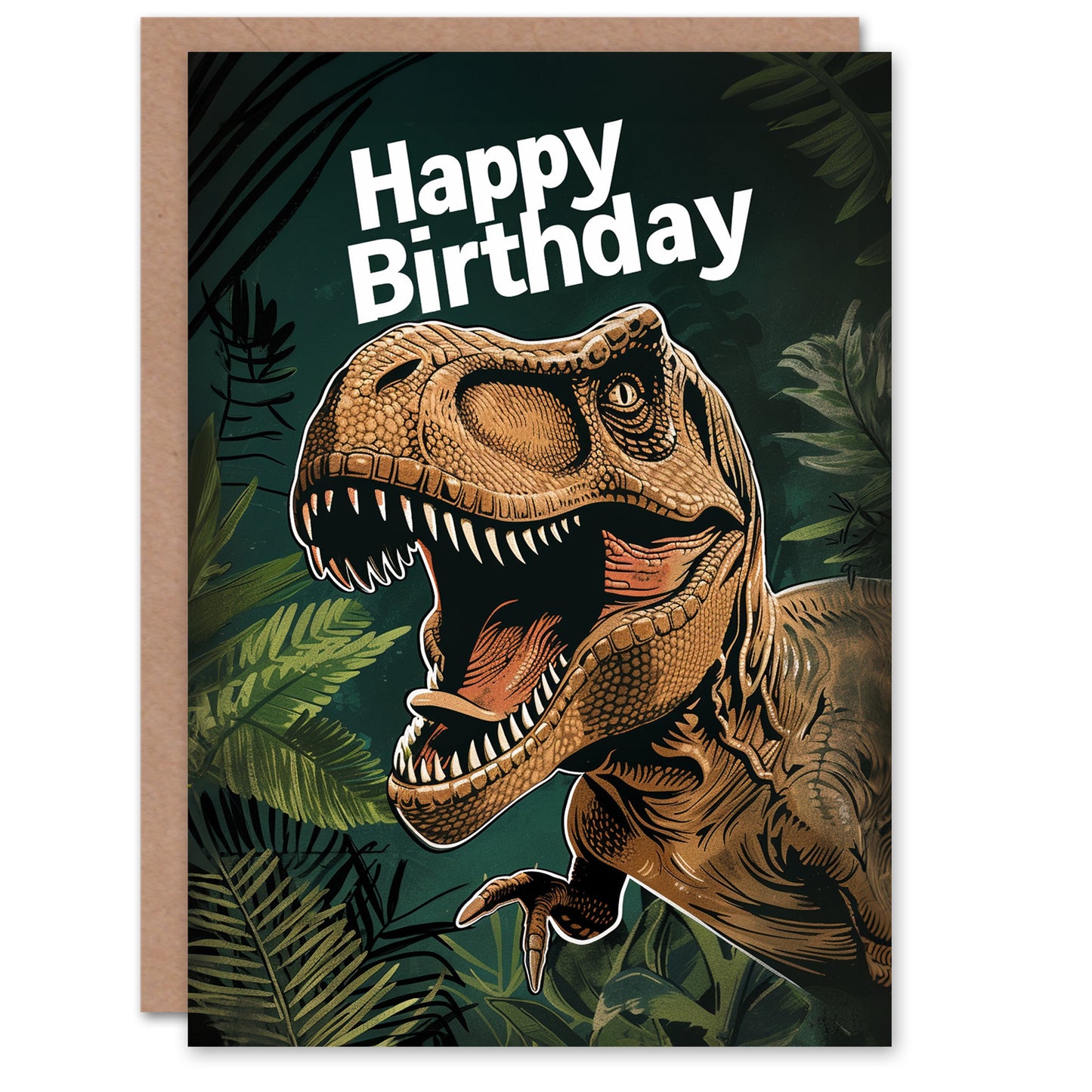 Roaring T-Rex Jurassic Dinosaur Jungle Kids Birthday Card