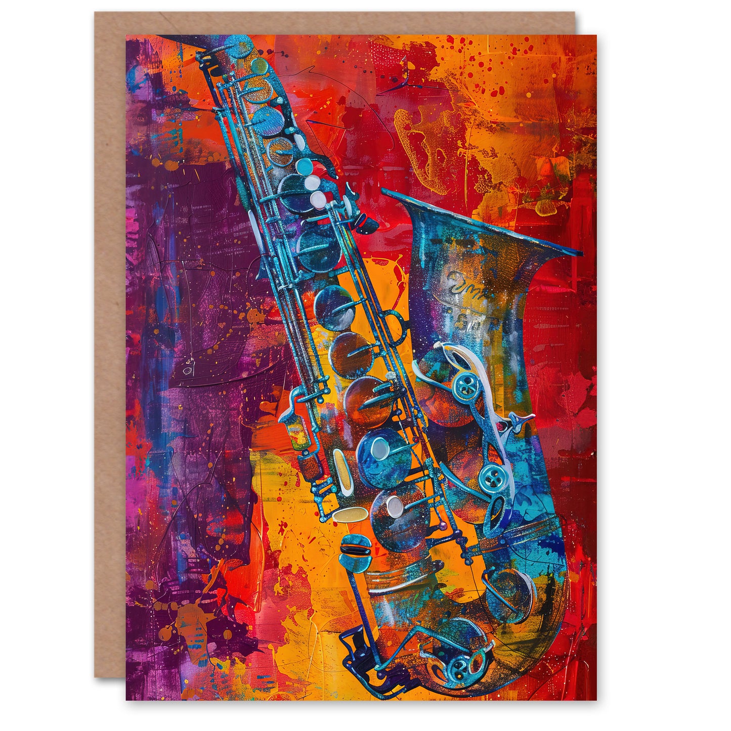 Acid Jazz Music Saxophone Abstract Painting Greeting Card