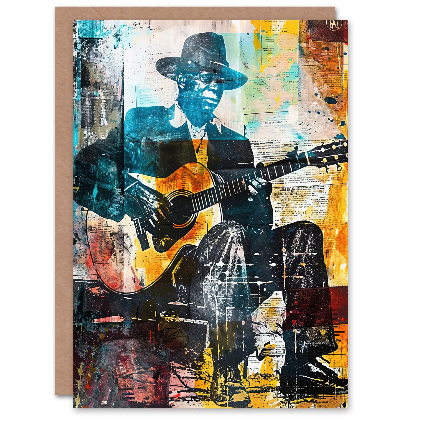Blues Music Guitar Player Upcycle Painting Greeting Card