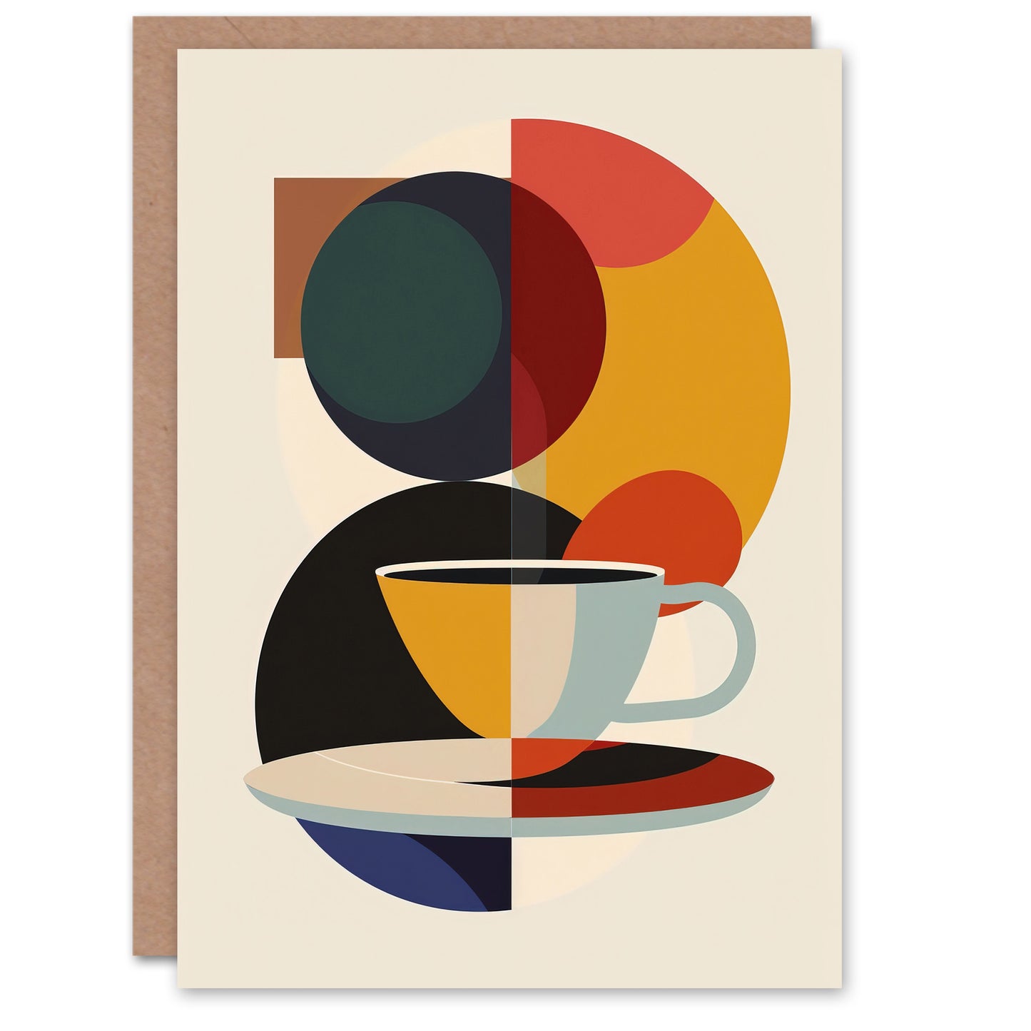 Coffee Cup Bauhaus Geometric Design Greeting Card