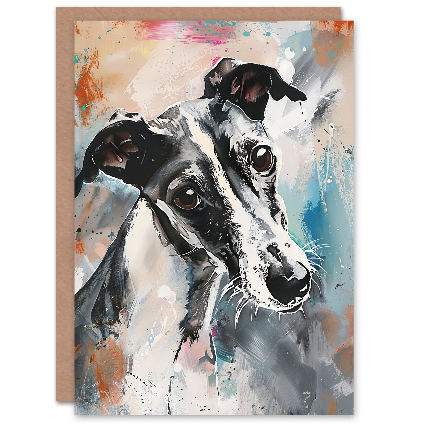 Cute Greyhound Whippet Dog Lover Pet Portrait Greeting Card