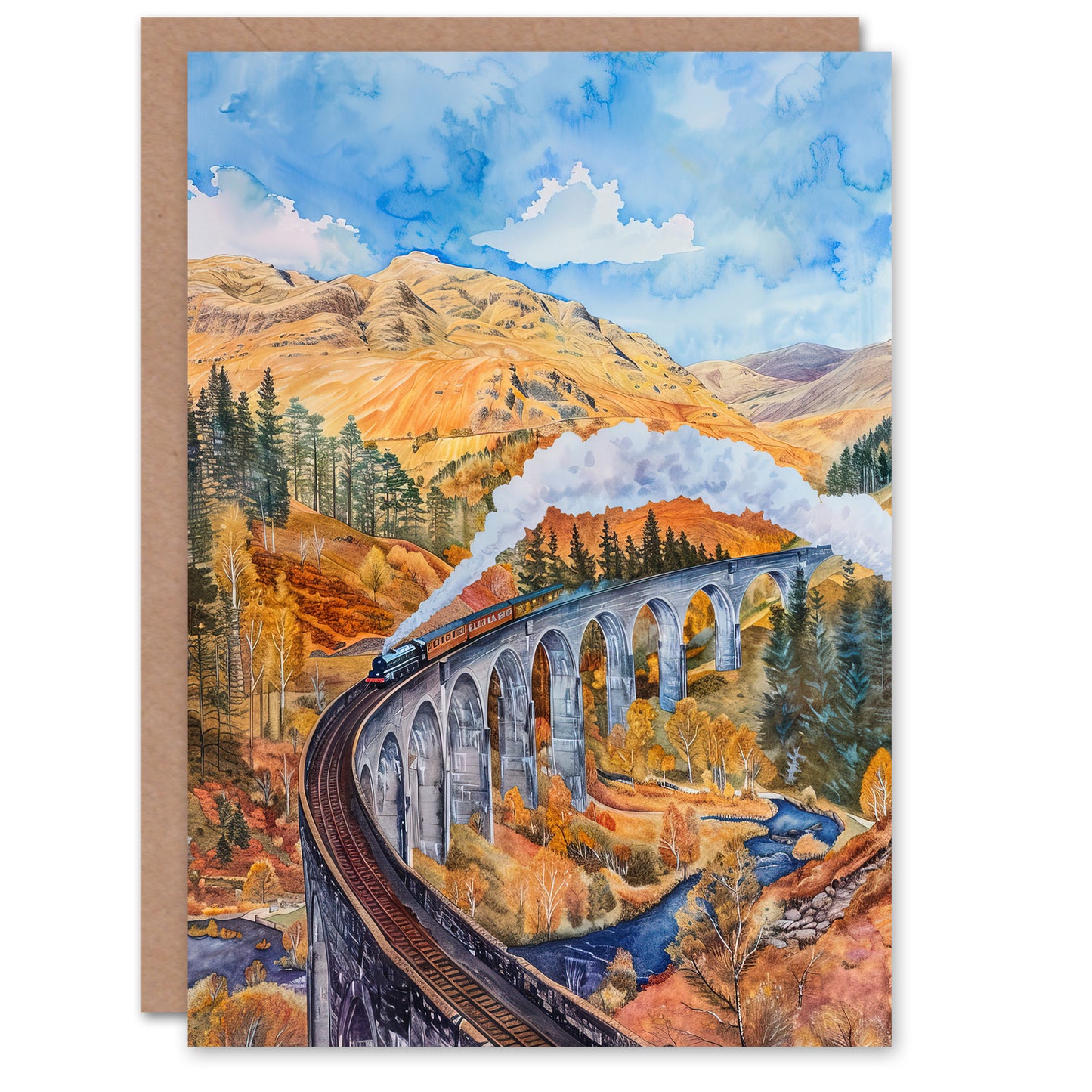 Steam Train Glenfinnan Viaduct Railway Bridge Greeting Card