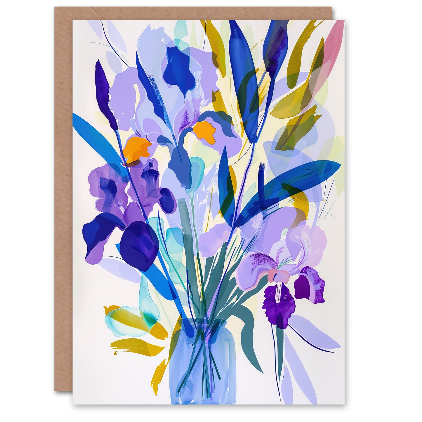Iris Flower Bouquet Vase Contemporary Birthday Card
