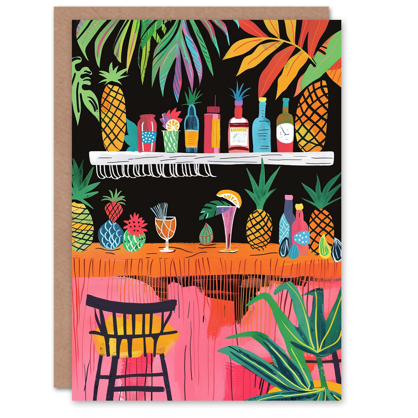 Tiki Bar Tropical Pineapples Bold Colourful Greeting Card
