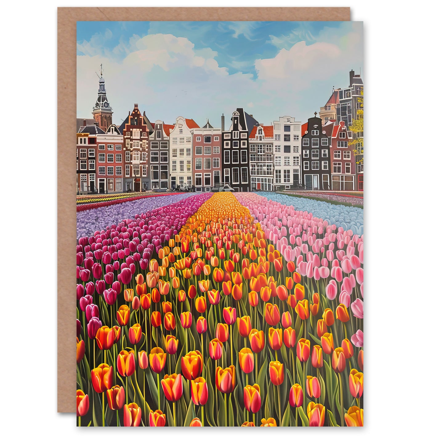 Amsterdam Tulip Fields Cityscape Painting Modern Greeting Card