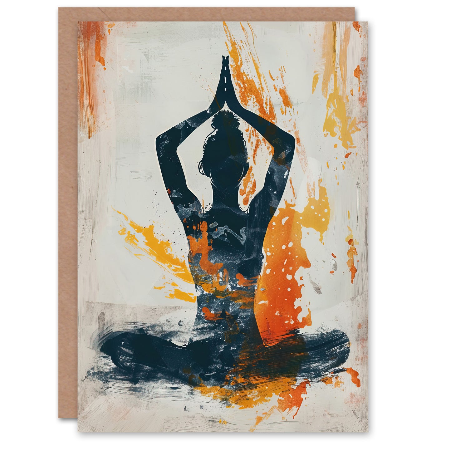 Abstract Painting Woman In Yoga Pose Orange Greeting Card