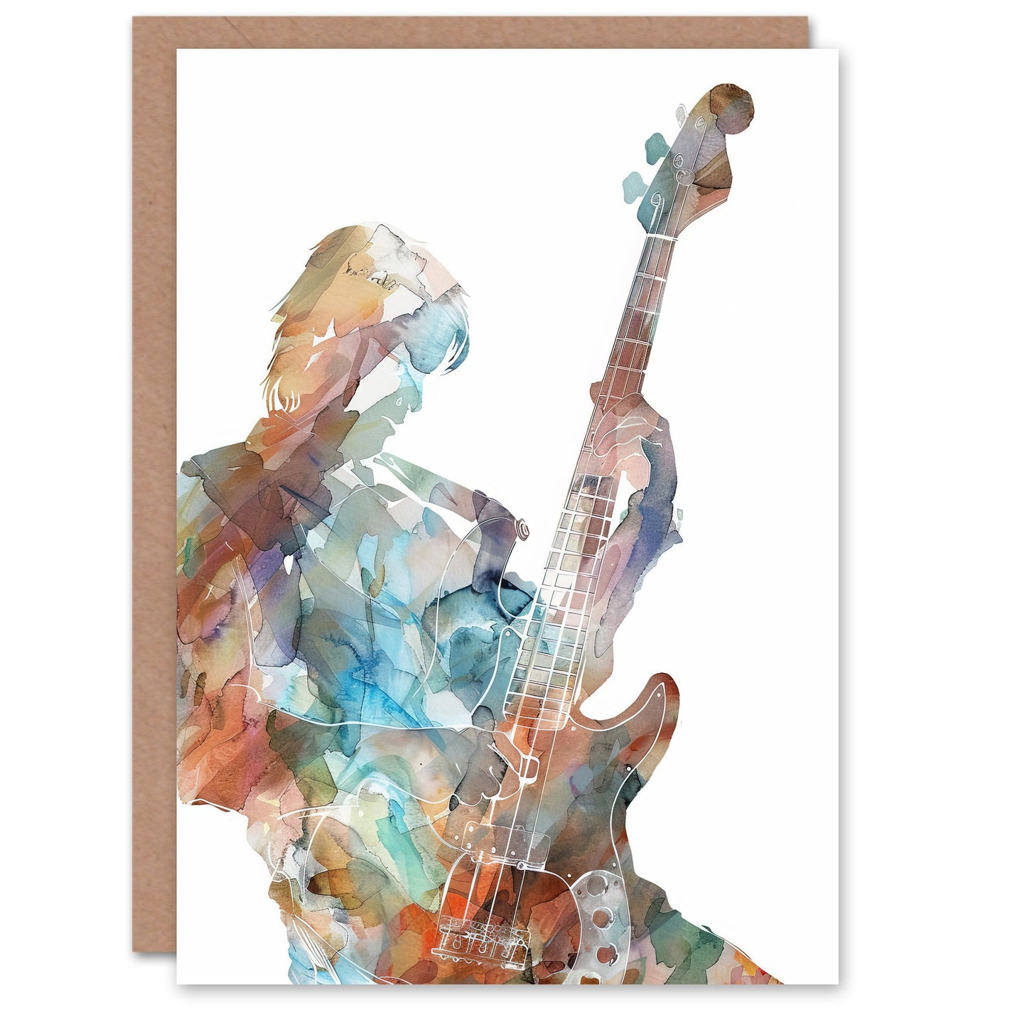 Bass Player Musician Bassist Watercolour Painting Art Greeting Card
