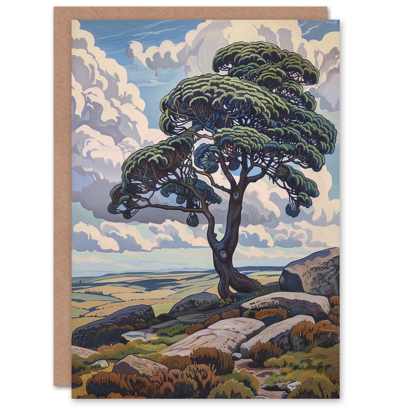 Single Tree Dartmoor Devon Landscape England Art Greeting Card