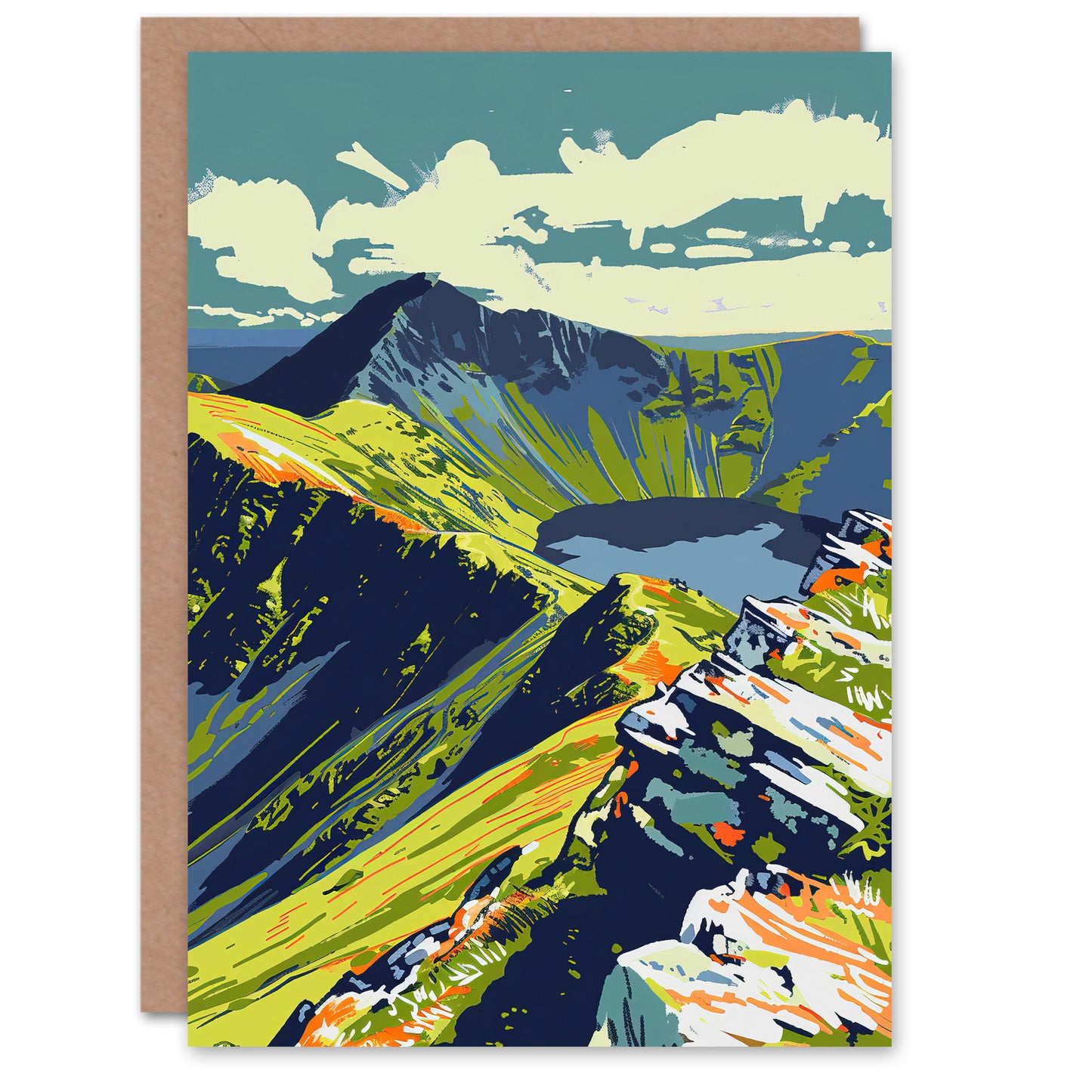 Bold Helvellyn Mountain Lake Hiking Landscape Art Greeting Card