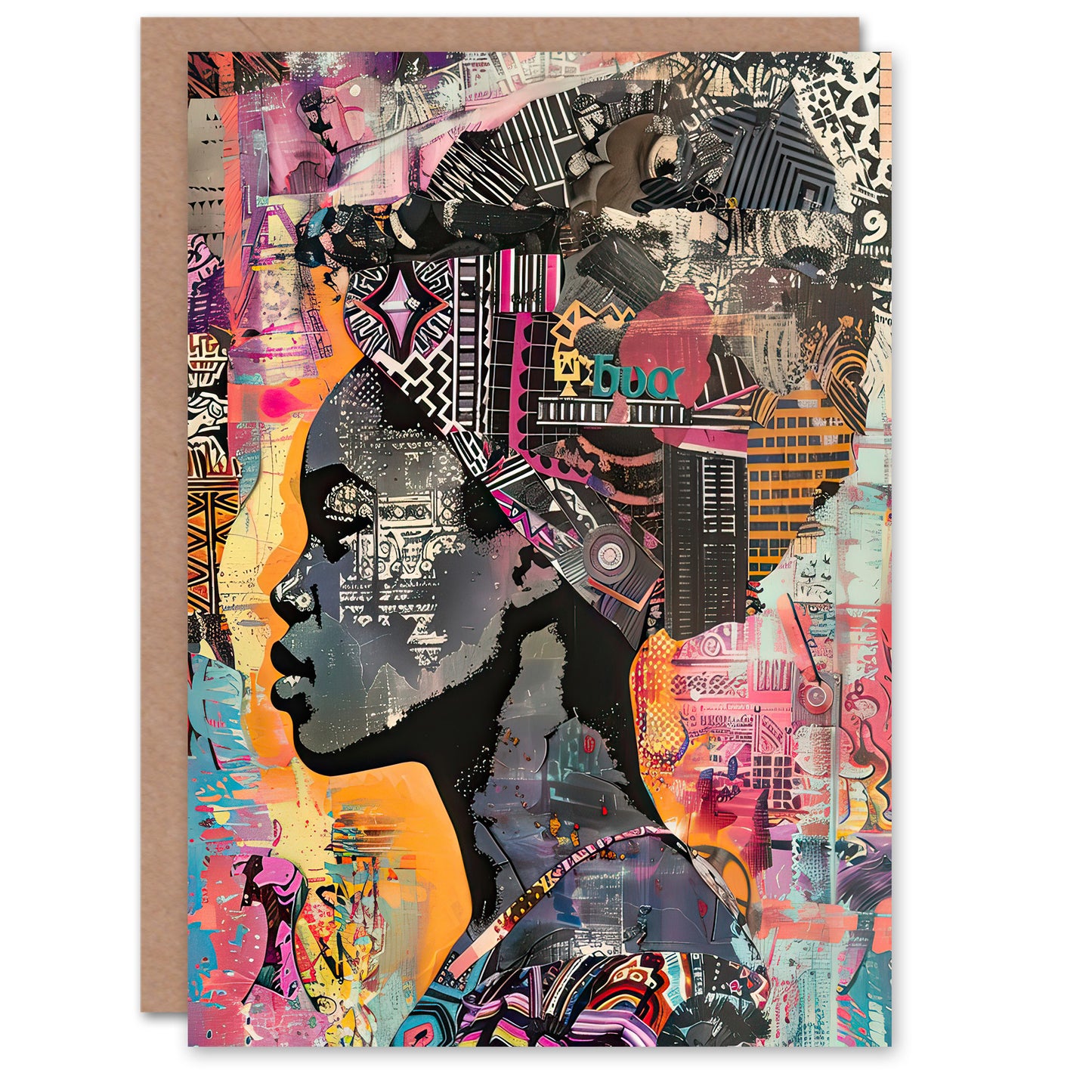African Woman Headwrap Portrait Modern Colourful Greeting Card
