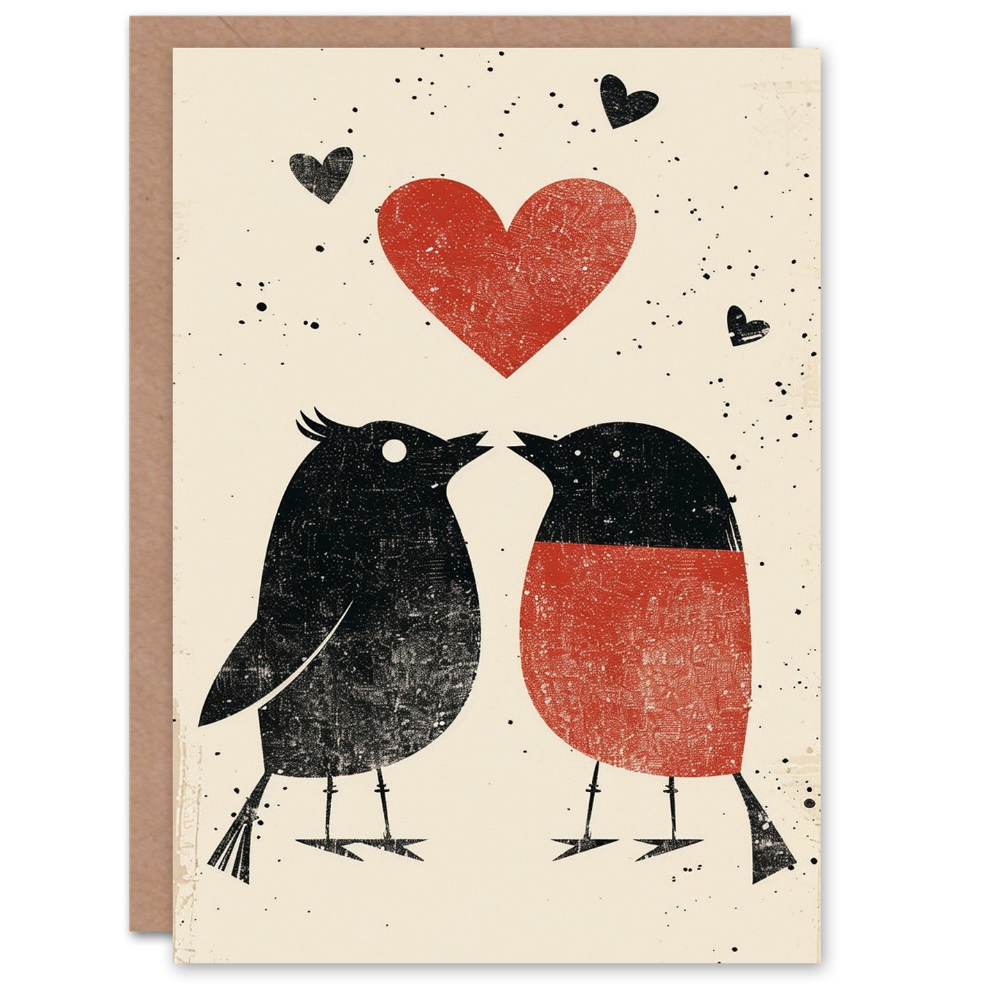 Simple Red Robin Birds Couple Love Heart Valentine's Day Card