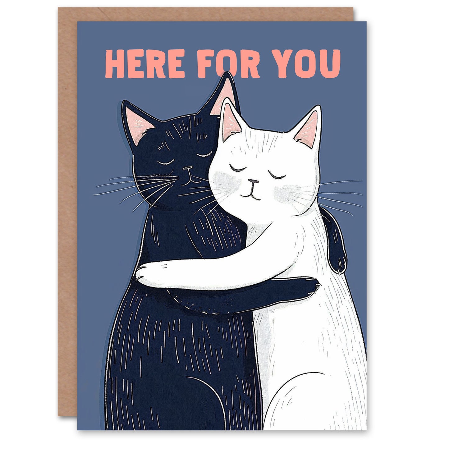 Here For You Black White Cats Hugging Sympathy Card