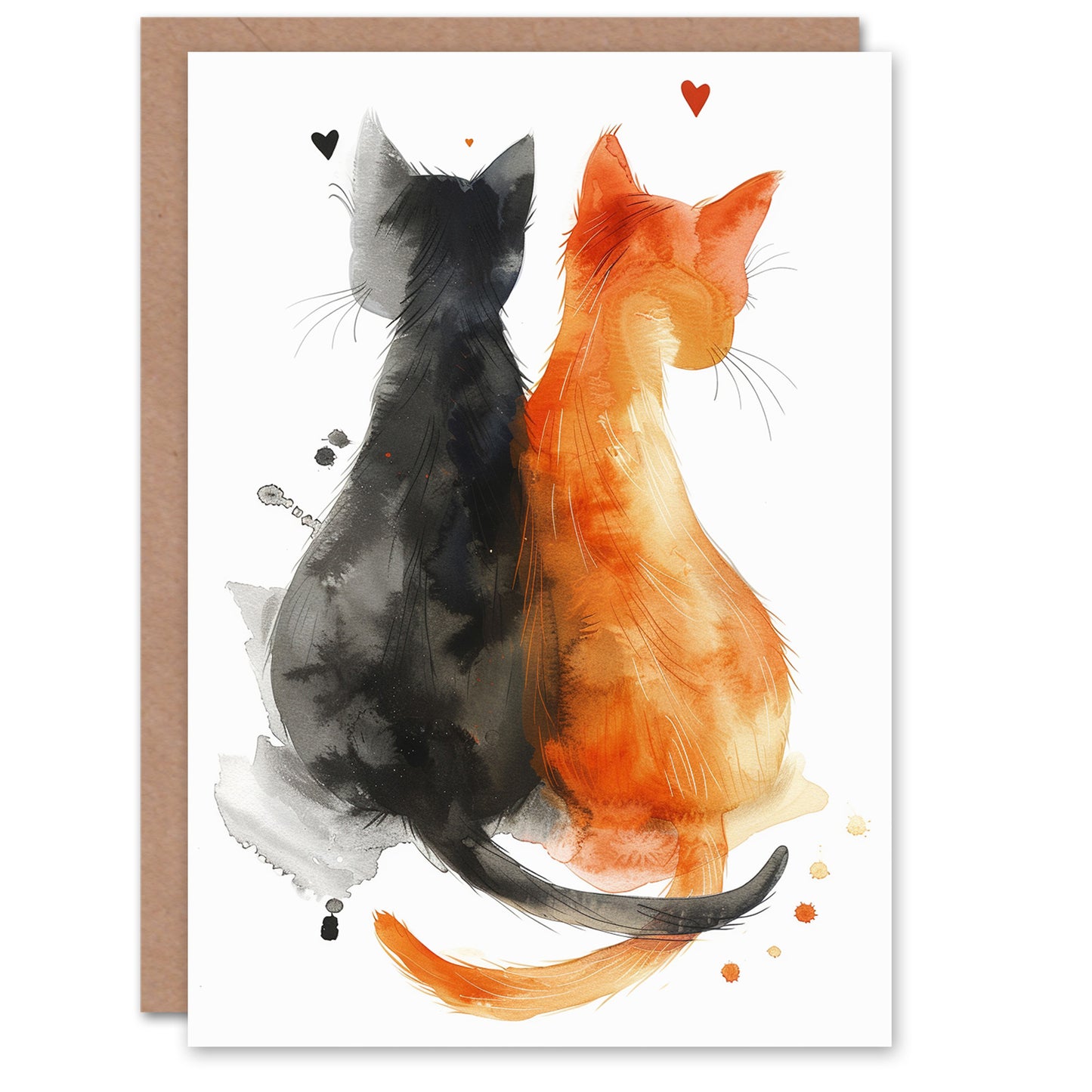 Valentine's Day Card Black Cat Orange Tabby Lover Sweet Love