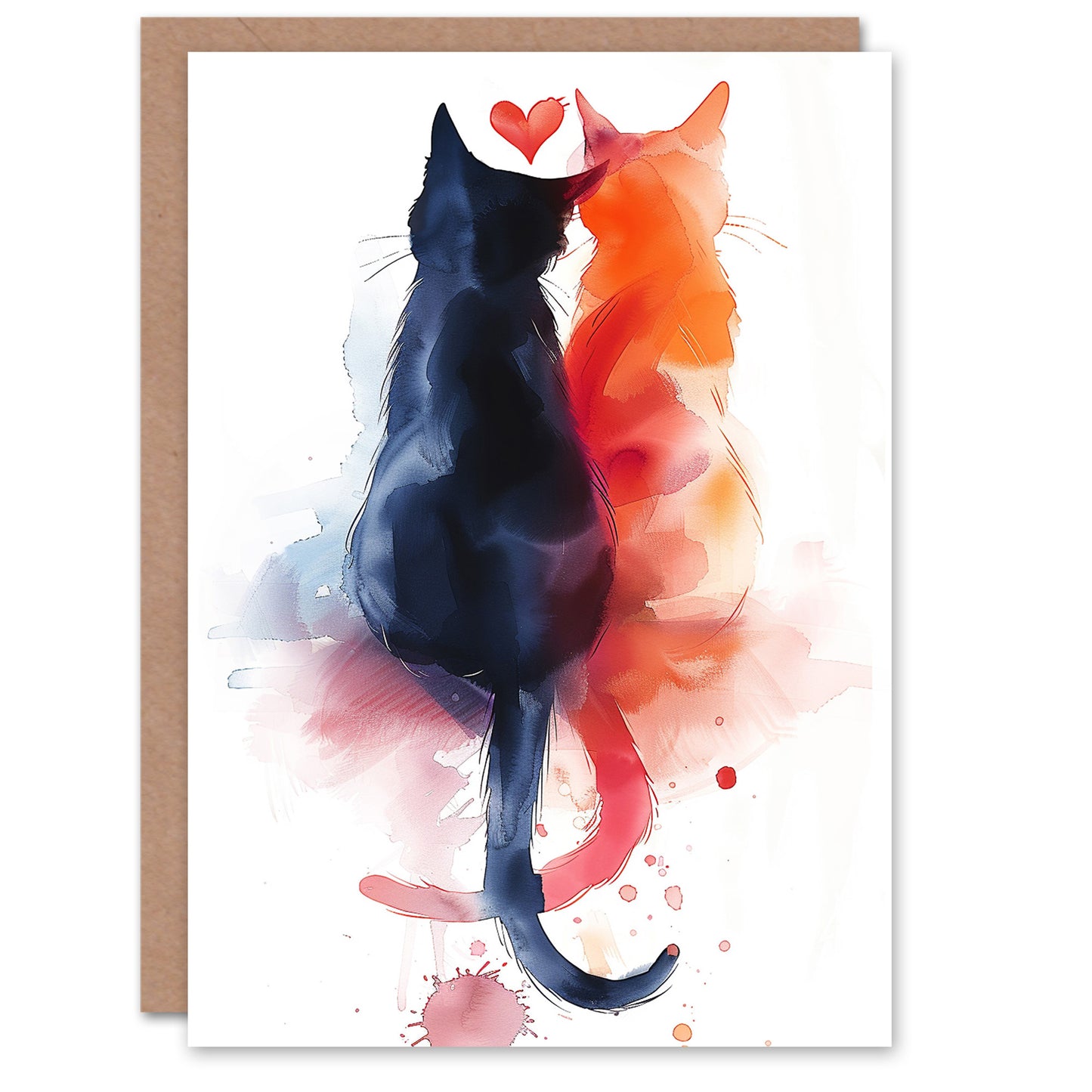 Valentine's Day Card Two Cats In Love Cute Couple Watercolour Greeting Card