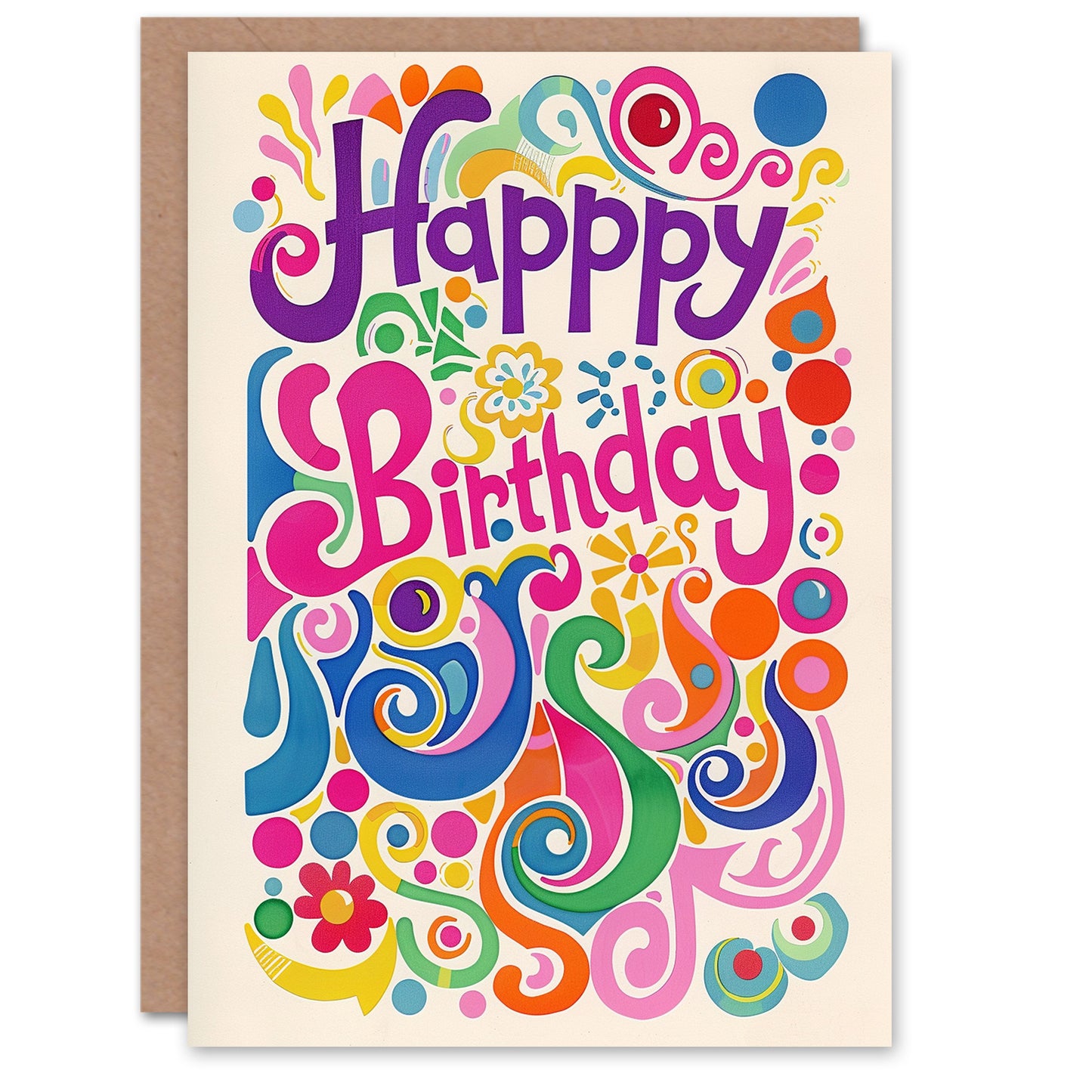 Retro Hippy Flower Fun Joyful Colourful Design Birthday Card