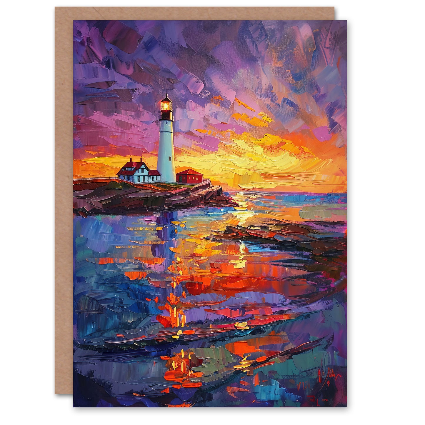 Seaside Sunset St Mary's Lighthouse Whitley Bay Greeting Card