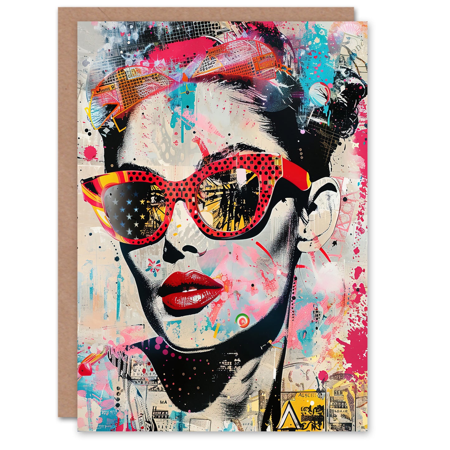 Vintage Lady Sunglasses Portrait Street Pop Art Greeting Card