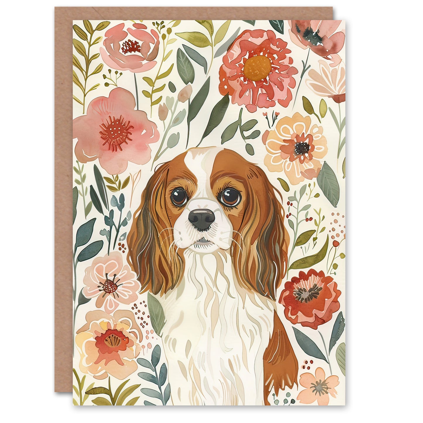 Cute Cavalier King Charles Spaniel In Wildflowers Greeting Card
