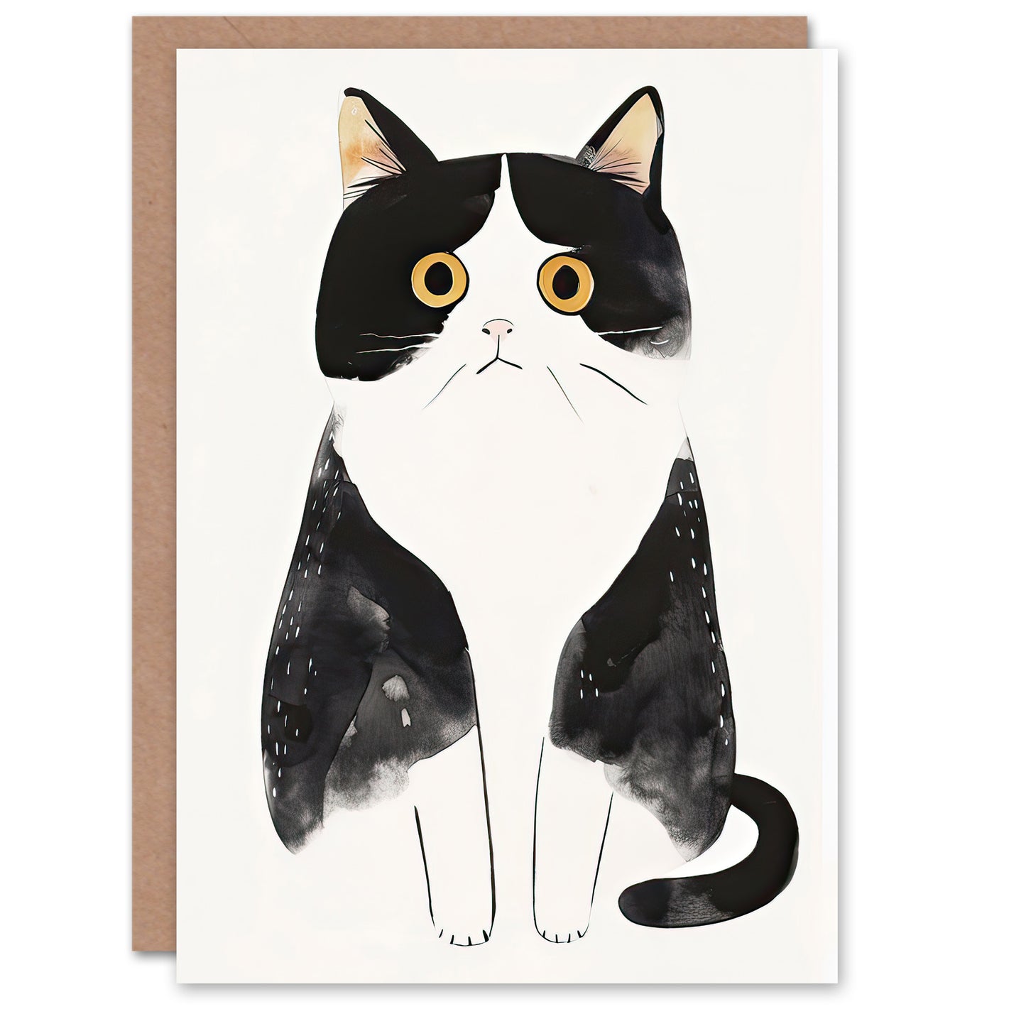 Tuxedo Cat Lover Cute Black White Pet Yellow Eyes Greeting Card