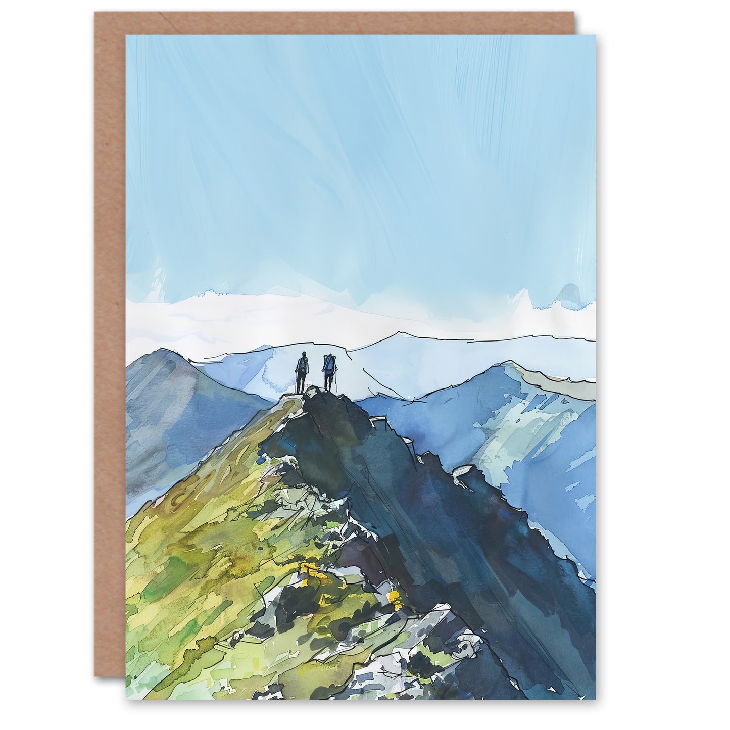 Hikers On Helvellyn Mountain Ridge Landscape Farewell Card
