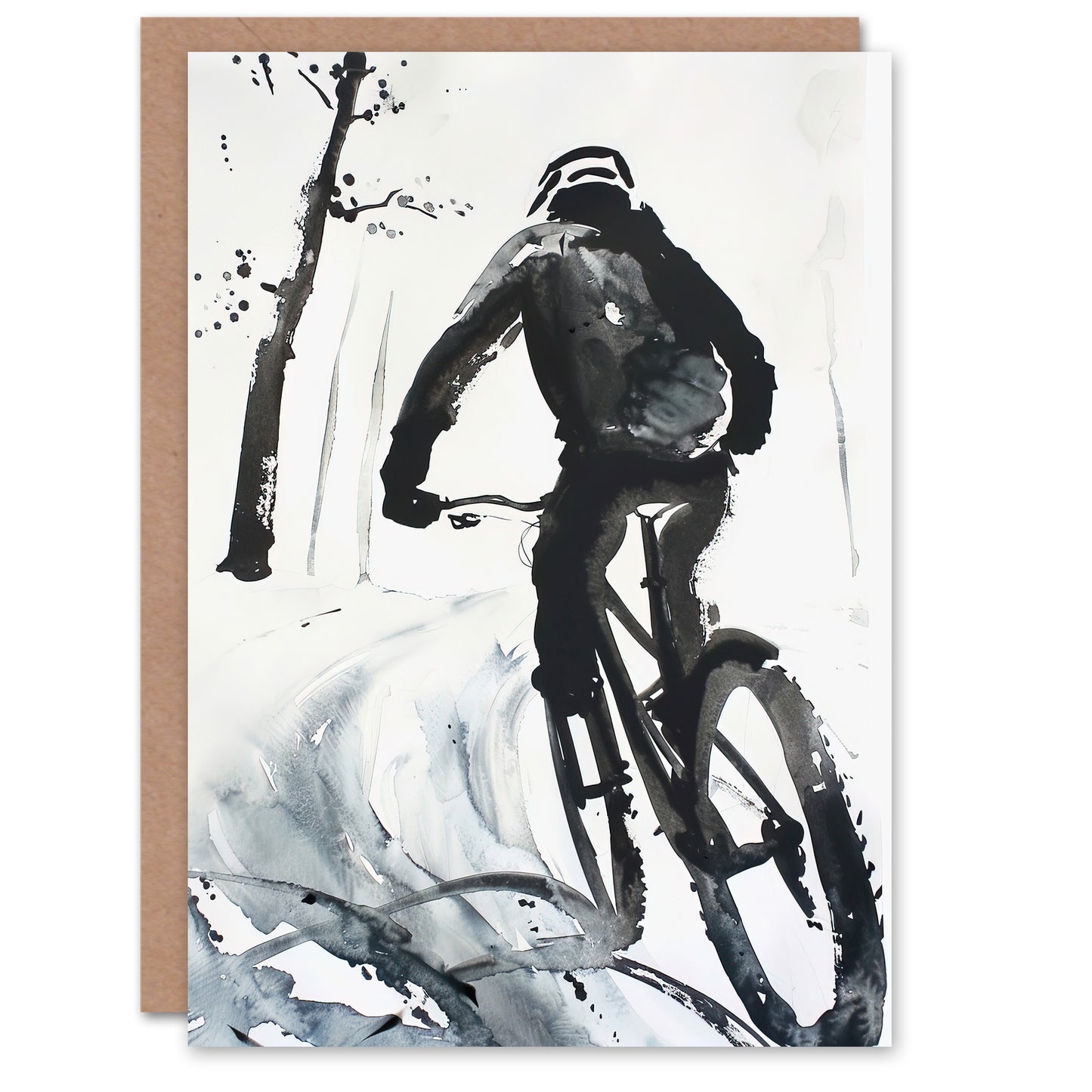 Abstract Mountain Biker Biking Winter Landscape Greeting Card