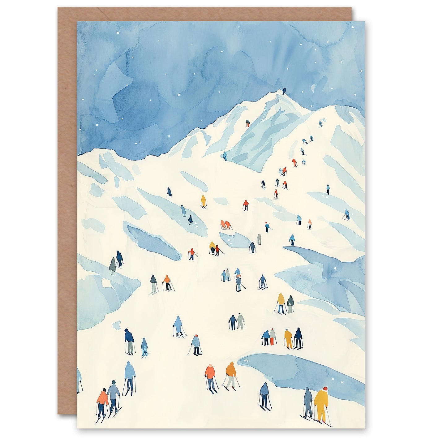 Ski Winter Sport Snow Alps Travel Watercolour Greeting Card