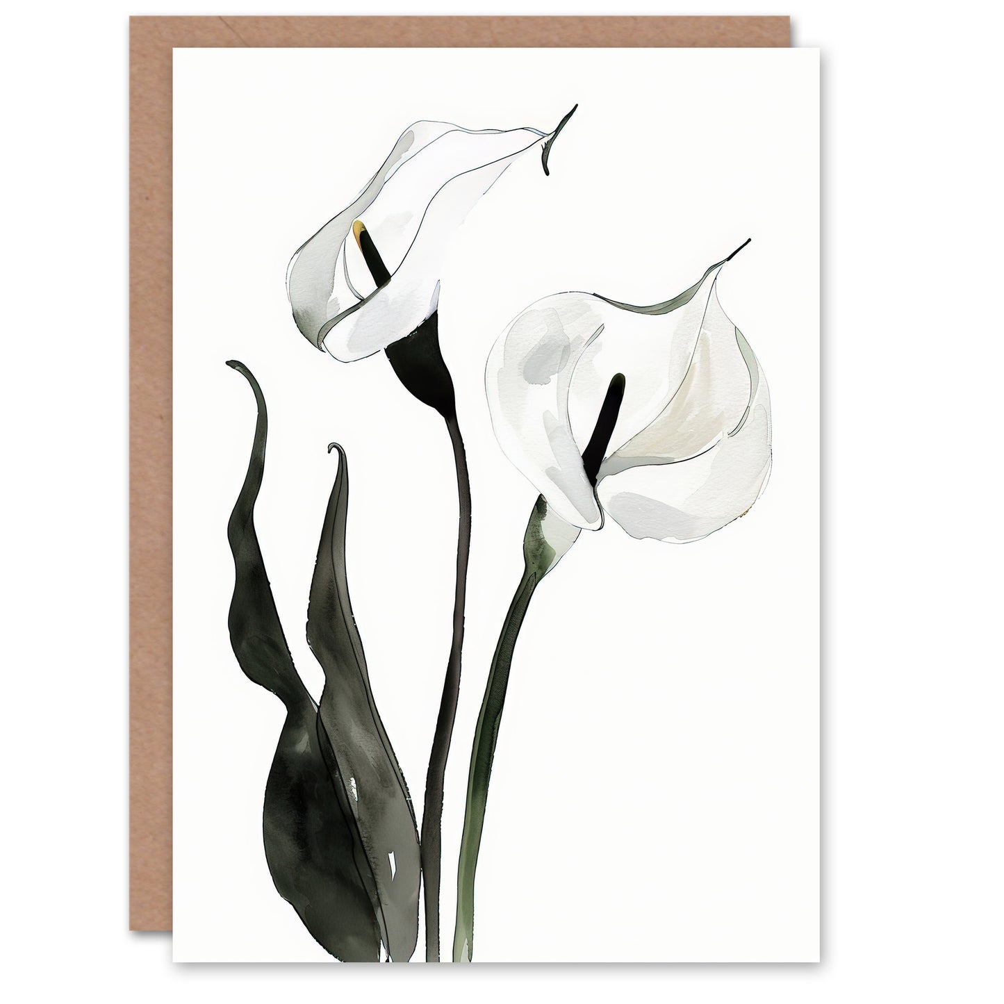 Calla Lily Flower Black White Watercolour Lilies Sympathy Card