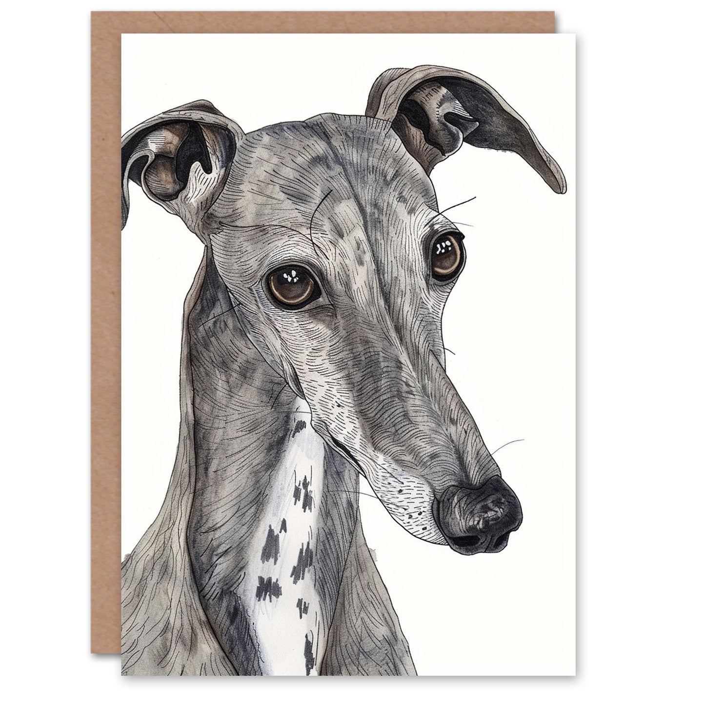 Dog Lover Cute Greyhound Whippet Watercolour Greeting Card