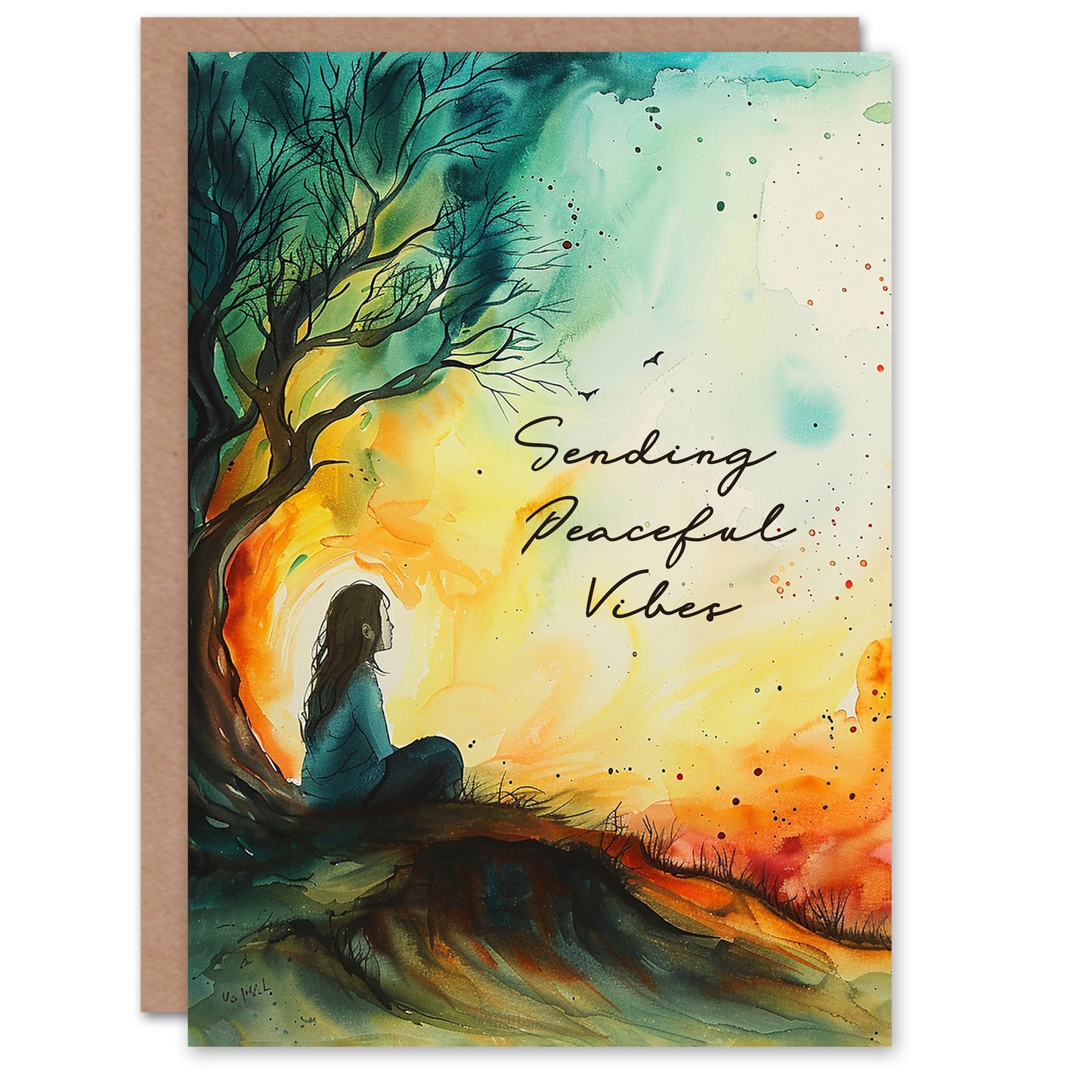 Sending Peaceful Vibes Mindfulness Under Tree Greetings Card