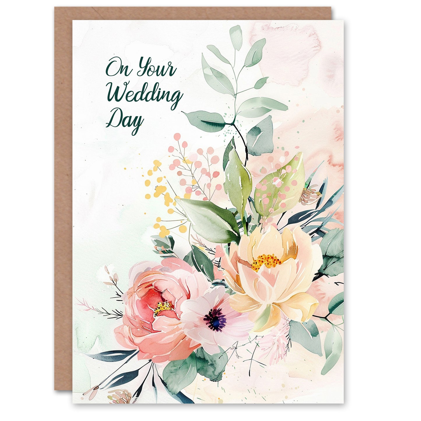 Wedding Card Elegant Flower Bouquet Light Floral Watercolour
