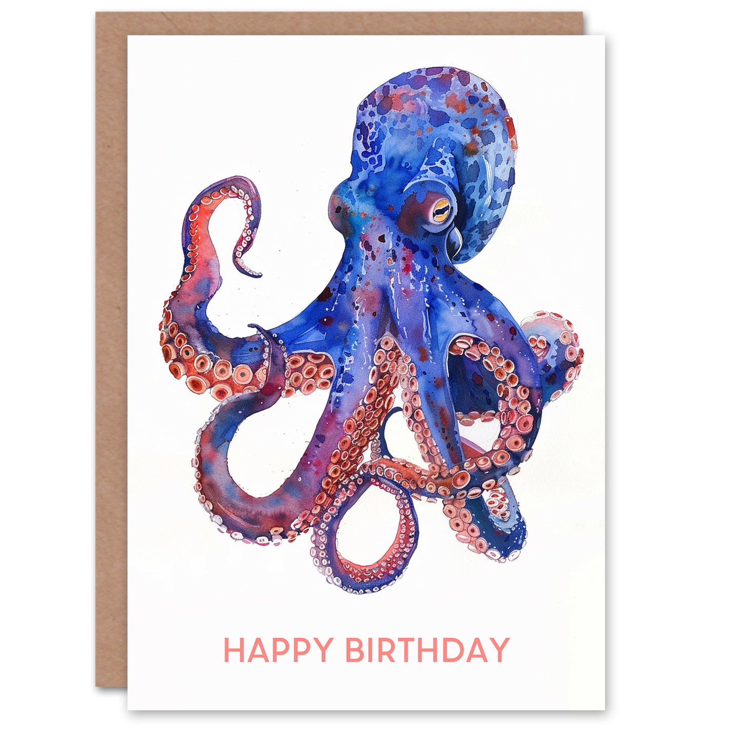 Octopus Modern Blue Purple Pink Watercolour Birthday Card