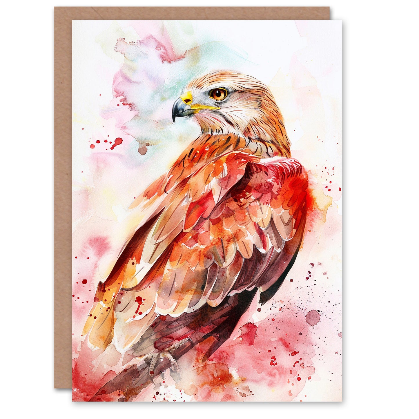 Red Kite Bird Of Prey Light Watercolour Portrait Greeting Card
