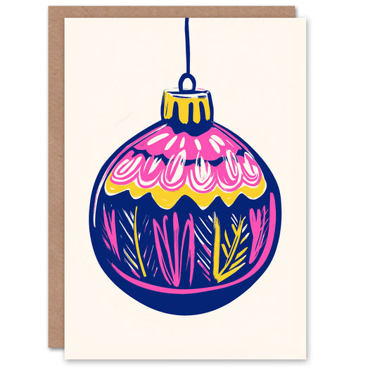 Tree Bauble Ornament Pink Purple Yellow Xmas Art Christmas Card