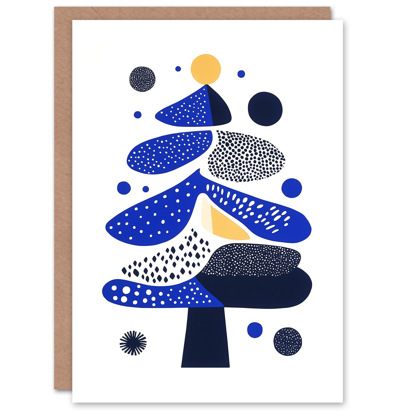 Modern Abstract Tree Shapes Blue Yellow Christmas Card